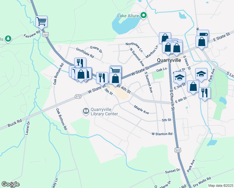map of restaurants, bars, coffee shops, grocery stores, and more near 315 West 4th Street in Quarryville