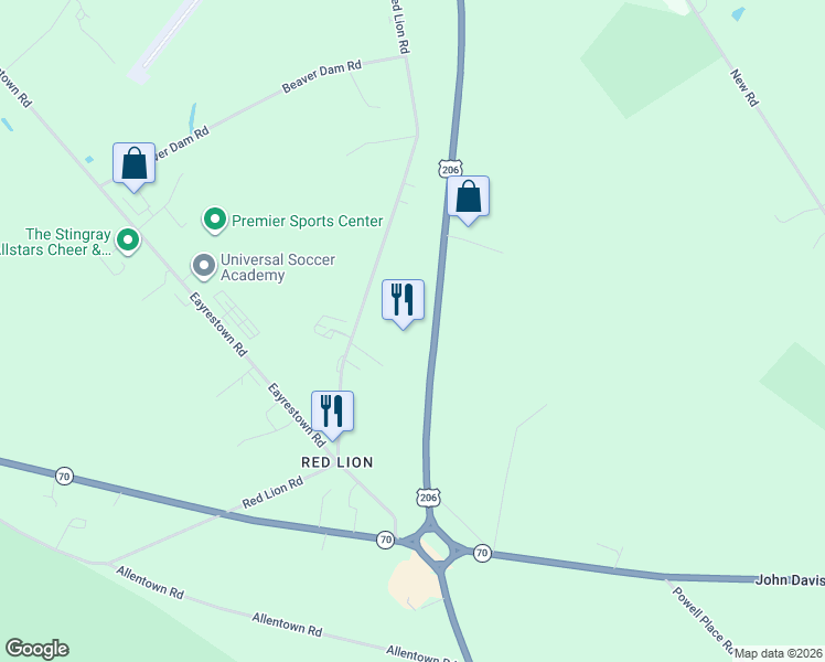 map of restaurants, bars, coffee shops, grocery stores, and more near in Southampton Township