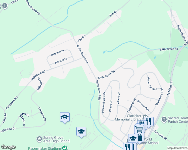 map of restaurants, bars, coffee shops, grocery stores, and more near Church Road in York County