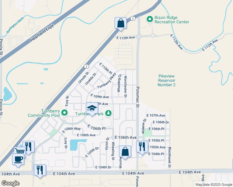 map of restaurants, bars, coffee shops, grocery stores, and more near 10957 Wheeling Court in Commerce City