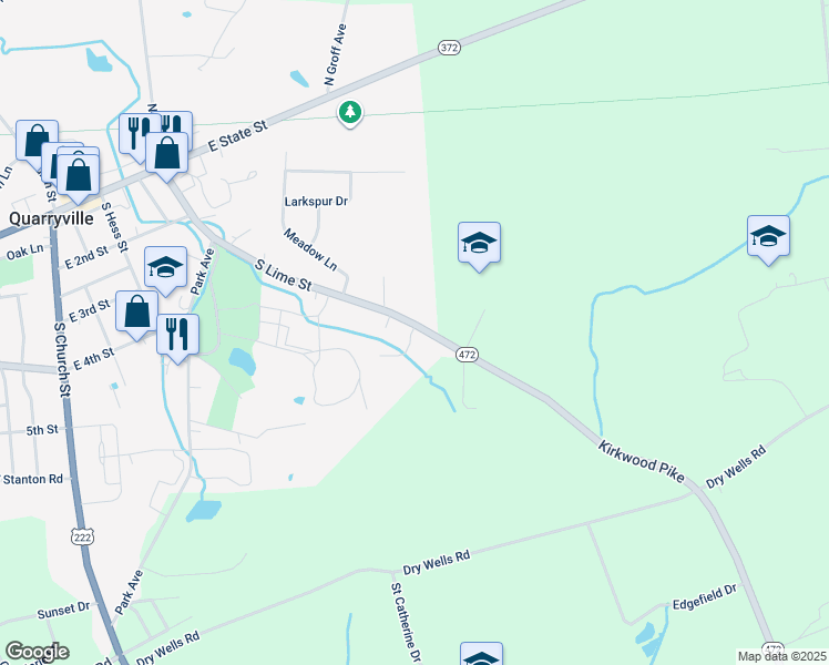 map of restaurants, bars, coffee shops, grocery stores, and more near 248 South Lime Street in Quarryville