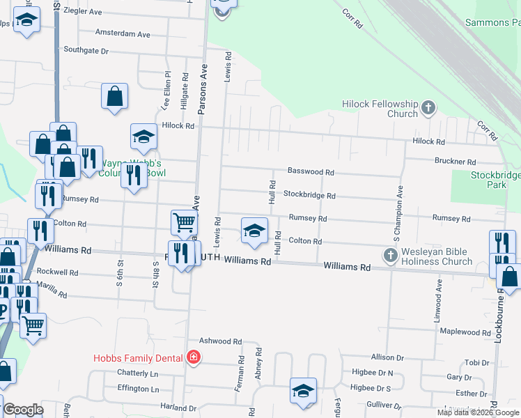 map of restaurants, bars, coffee shops, grocery stores, and more near 493 Stockbridge Road in Columbus