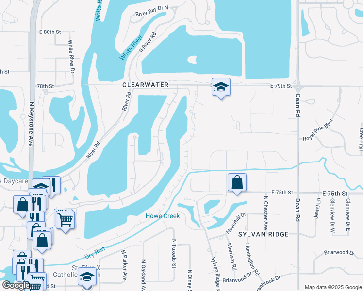 map of restaurants, bars, coffee shops, grocery stores, and more near 7656 Harbour Isle in Indianapolis