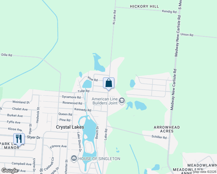 map of restaurants, bars, coffee shops, grocery stores, and more near 1799 North Lake Road in Medway