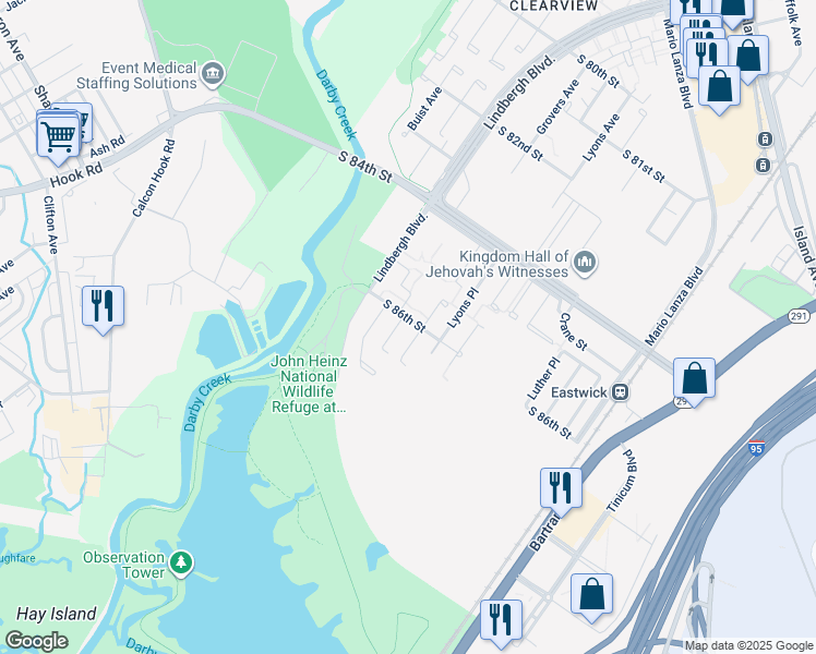 map of restaurants, bars, coffee shops, grocery stores, and more near 2724 South 86th Street in Philadelphia