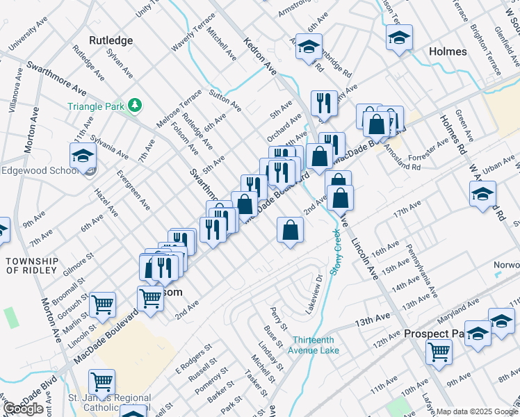 map of restaurants, bars, coffee shops, grocery stores, and more near 300 Rutledge Avenue in Folsom