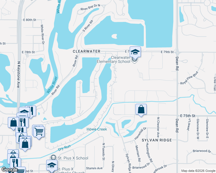map of restaurants, bars, coffee shops, grocery stores, and more near 7656 Harbour Isle in Indianapolis