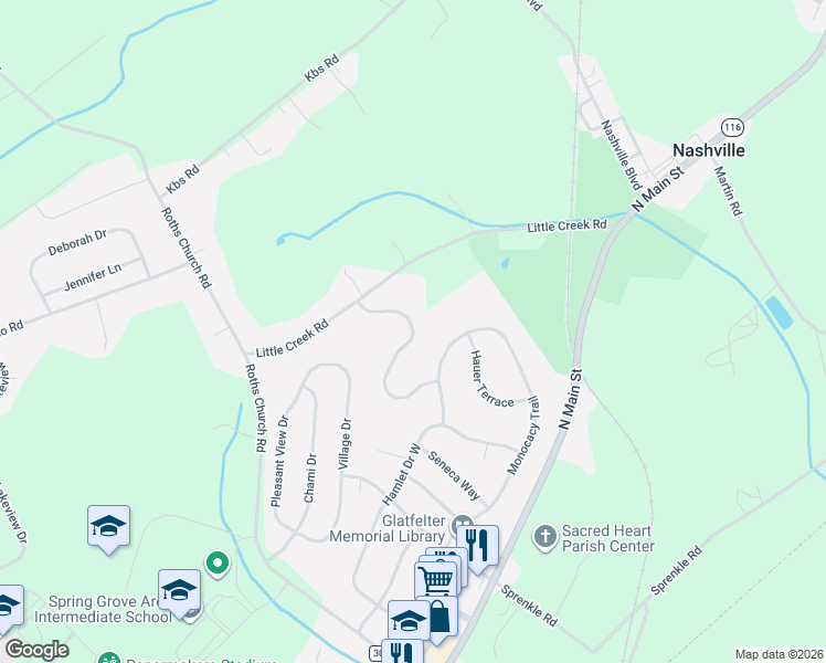 map of restaurants, bars, coffee shops, grocery stores, and more near 150 Greenwood Road in Spring Grove