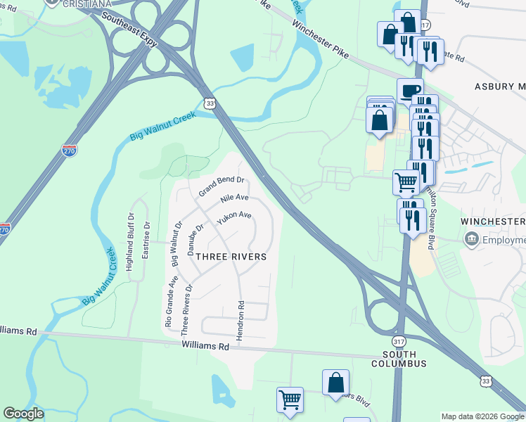 map of restaurants, bars, coffee shops, grocery stores, and more near 3693 Potomac Street in Groveport