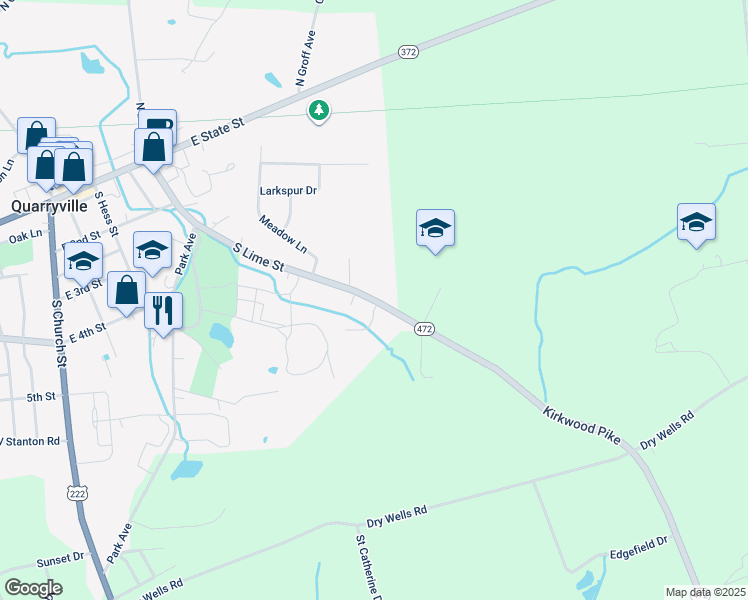 map of restaurants, bars, coffee shops, grocery stores, and more near 252 South Lime Street in Quarryville