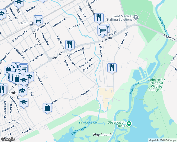 map of restaurants, bars, coffee shops, grocery stores, and more near 1564 Hermesprota Drive in Sharon Hill