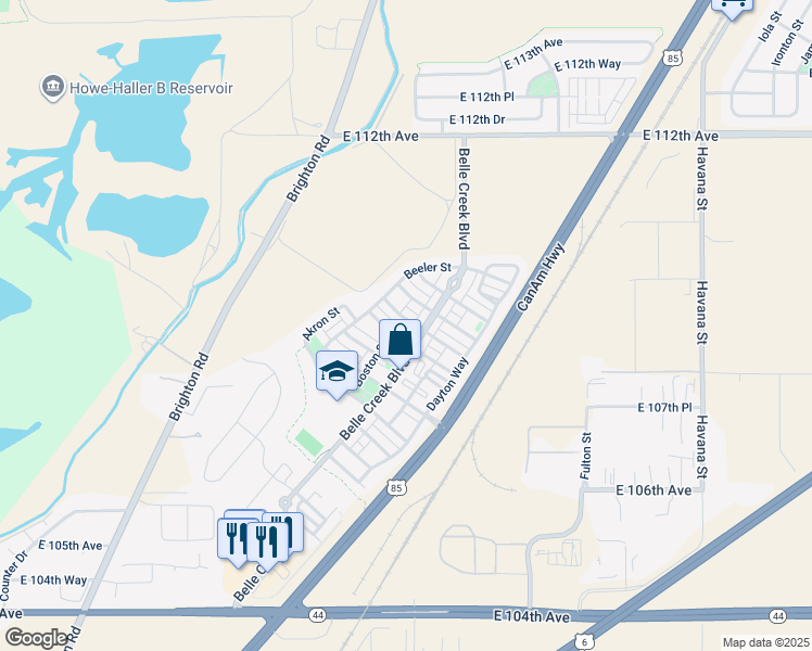 map of restaurants, bars, coffee shops, grocery stores, and more near 9314 East 108th Place in Henderson