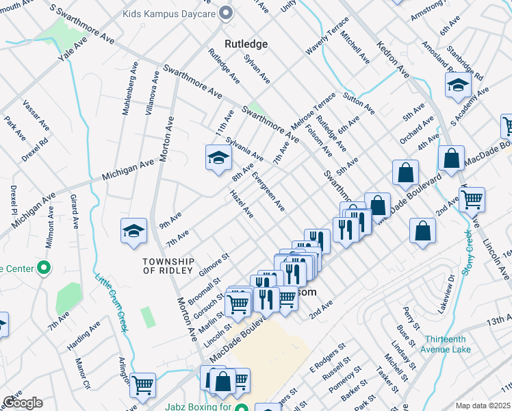 map of restaurants, bars, coffee shops, grocery stores, and more near 545 Fernwood Avenue in Folsom