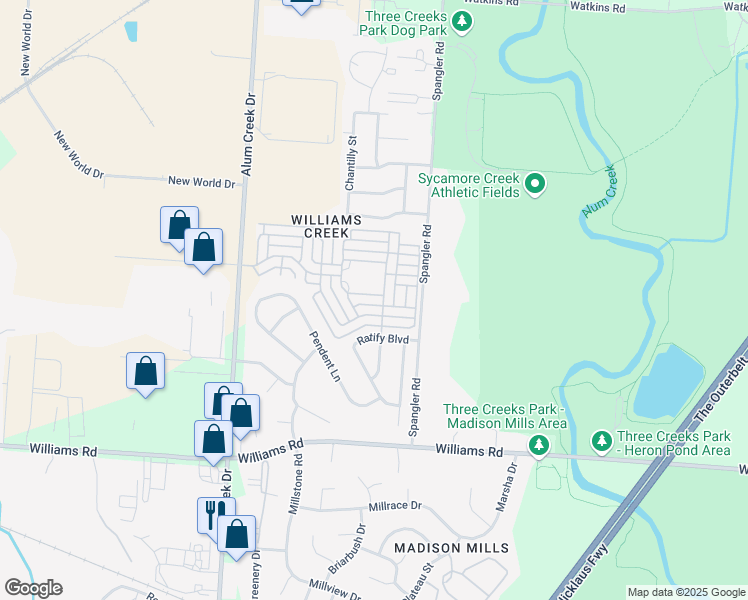 map of restaurants, bars, coffee shops, grocery stores, and more near 2973 Francis Scott Key Way in Columbus