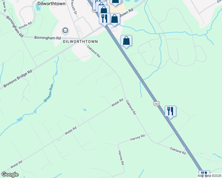 map of restaurants, bars, coffee shops, grocery stores, and more near 40 Oakland Road in West Chester
