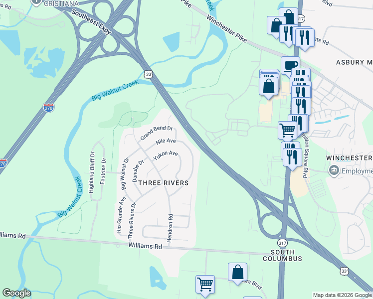 map of restaurants, bars, coffee shops, grocery stores, and more near 3693 Potomac Street in Groveport