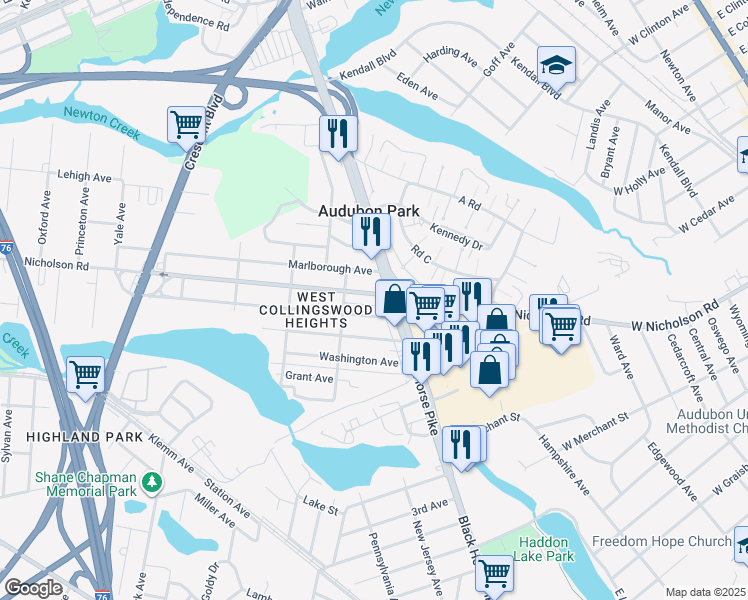 map of restaurants, bars, coffee shops, grocery stores, and more near 500 East Black Horse Pike in Haddon Township