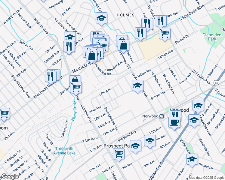 map of restaurants, bars, coffee shops, grocery stores, and more near 626 17th Avenue in Prospect Park