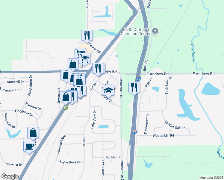 map of restaurants, bars, coffee shops, grocery stores, and more near 131 3rd Street in Sherman