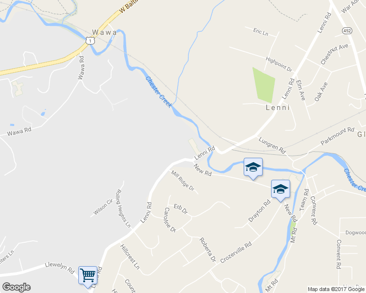 map of restaurants, bars, coffee shops, grocery stores, and more near 484 Lenni Road in Aston