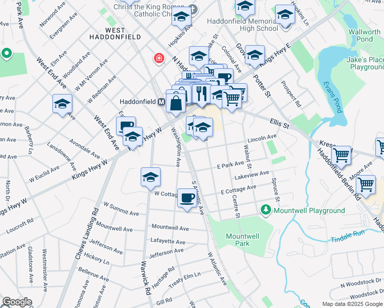 map of restaurants, bars, coffee shops, grocery stores, and more near 4 Lincoln Avenue in Haddonfield