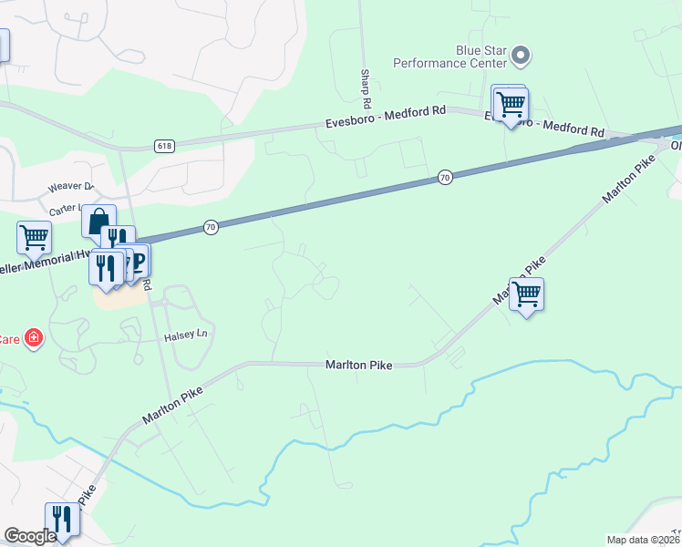 map of restaurants, bars, coffee shops, grocery stores, and more near 1702 Squirrel Road in Evesham