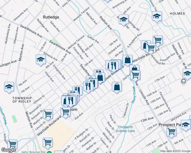 map of restaurants, bars, coffee shops, grocery stores, and more near 331 Folsom Avenue in Folsom