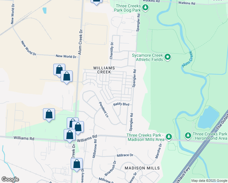 map of restaurants, bars, coffee shops, grocery stores, and more near 2923 Francis Scott Key Way in Columbus