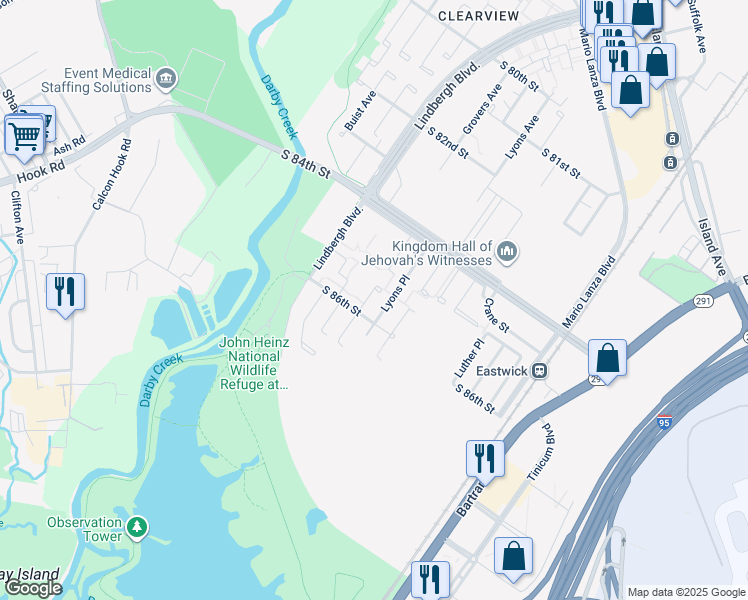 map of restaurants, bars, coffee shops, grocery stores, and more near 8504 Gibson Place in Philadelphia