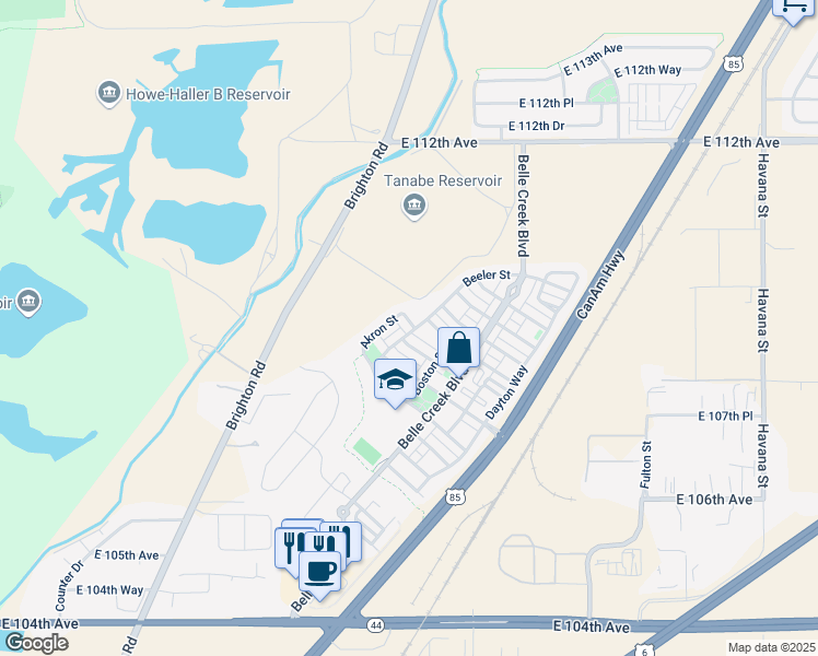map of restaurants, bars, coffee shops, grocery stores, and more near 9188 East 107th Drive in Henderson