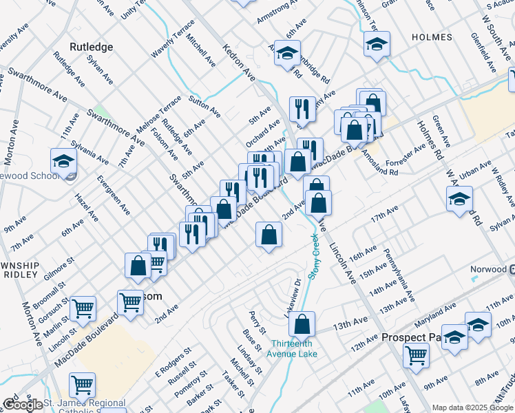 map of restaurants, bars, coffee shops, grocery stores, and more near 1500 MacDade Boulevard in Folsom