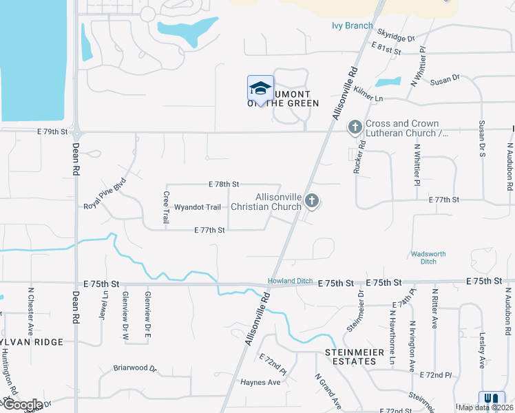 map of restaurants, bars, coffee shops, grocery stores, and more near 7720 Sentinel Trail in Indianapolis