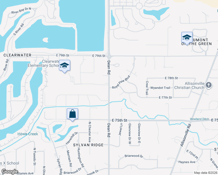 map of restaurants, bars, coffee shops, grocery stores, and more near 7701 Dean Road in Indianapolis