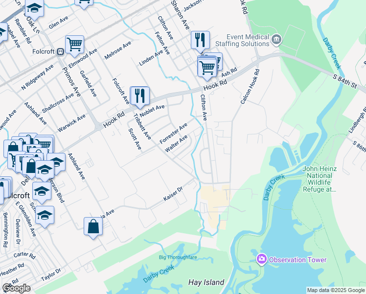 map of restaurants, bars, coffee shops, grocery stores, and more near 1550 Hermesprota Drive in Sharon Hill