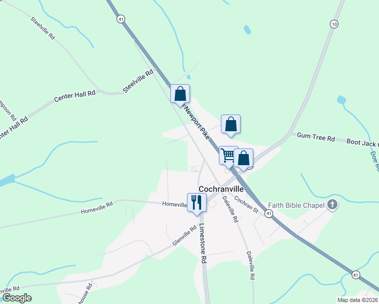 map of restaurants, bars, coffee shops, grocery stores, and more near 172 Cochran Street in Cochranville