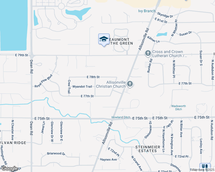 map of restaurants, bars, coffee shops, grocery stores, and more near 7720 Sentinel Trail in Indianapolis