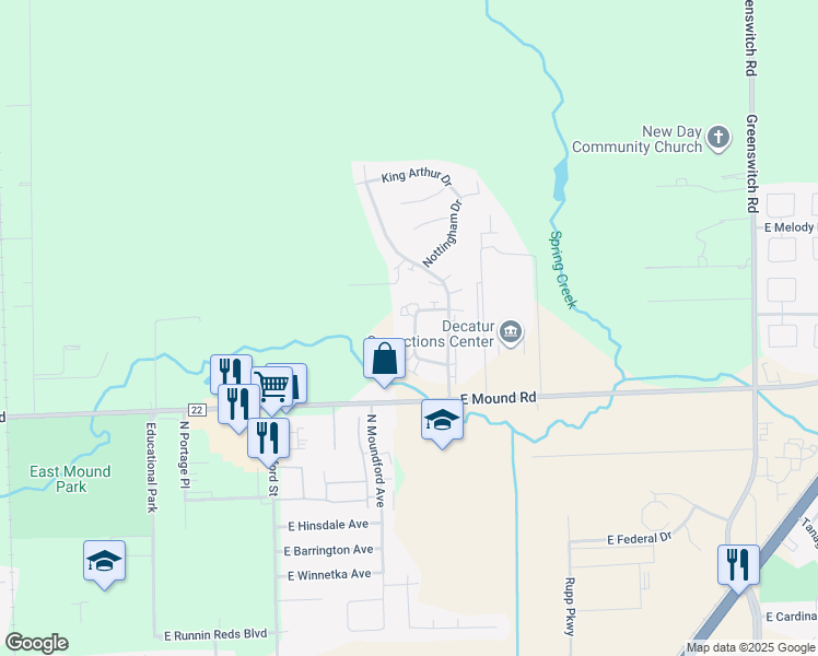 map of restaurants, bars, coffee shops, grocery stores, and more near 3910 Camelot Circle in Decatur