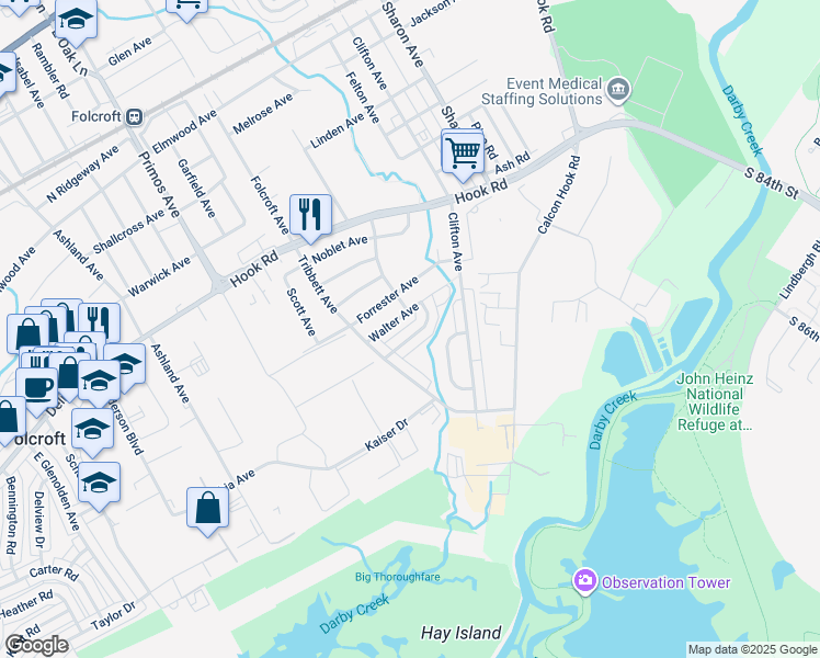 map of restaurants, bars, coffee shops, grocery stores, and more near 1550 Hermesprota Drive in Sharon Hill