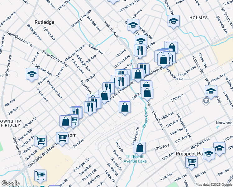 map of restaurants, bars, coffee shops, grocery stores, and more near 1500 MacDade Boulevard in Folsom