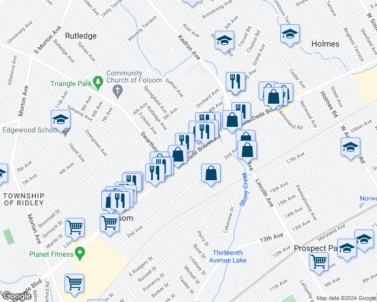 map of restaurants, bars, coffee shops, grocery stores, and more near 310 Rutledge Avenue in Folsom