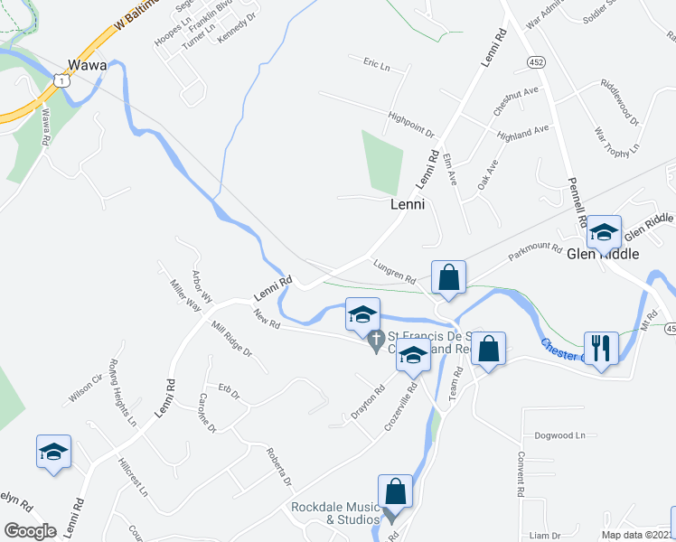 map of restaurants, bars, coffee shops, grocery stores, and more near 340 Station Lane in Media