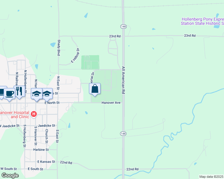 map of restaurants, bars, coffee shops, grocery stores, and more near All American Road in Hanover