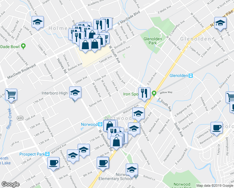 map of restaurants, bars, coffee shops, grocery stores, and more near 122 Leon Avenue in Norwood