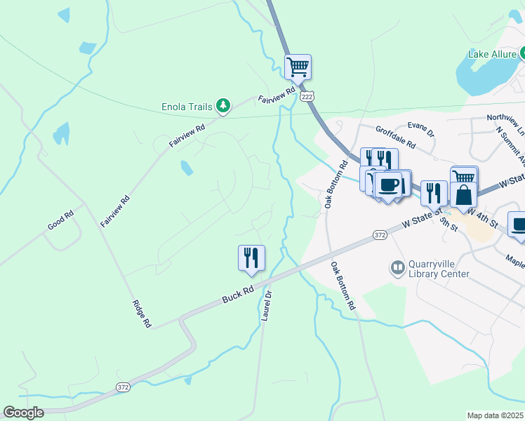 map of restaurants, bars, coffee shops, grocery stores, and more near 214 Fite Way in Quarryville
