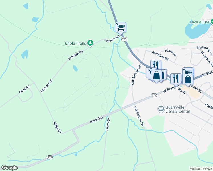 map of restaurants, bars, coffee shops, grocery stores, and more near 214 Fite Way in Quarryville