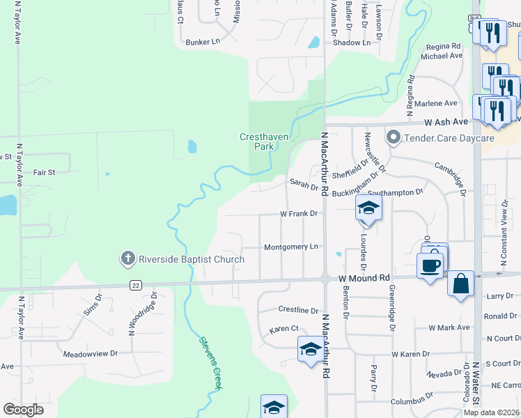map of restaurants, bars, coffee shops, grocery stores, and more near 801-931 West Frank Drive in Decatur