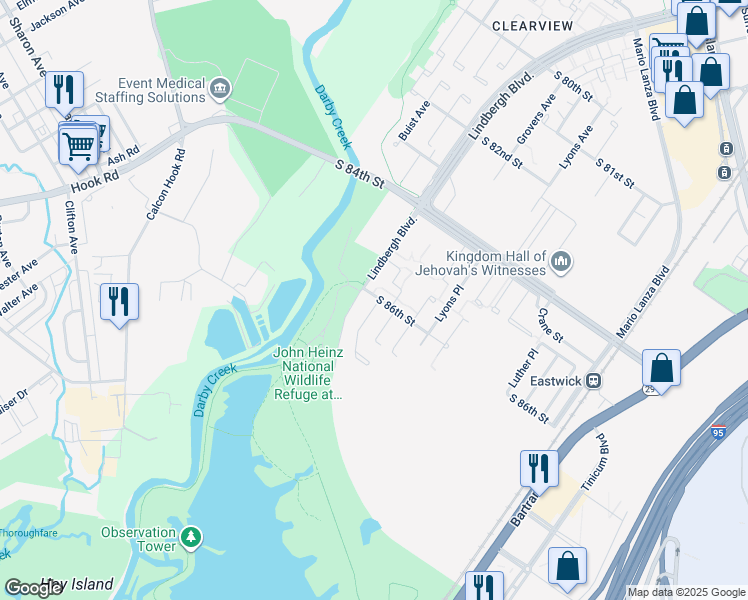 map of restaurants, bars, coffee shops, grocery stores, and more near 2724 South 86th Street in Philadelphia