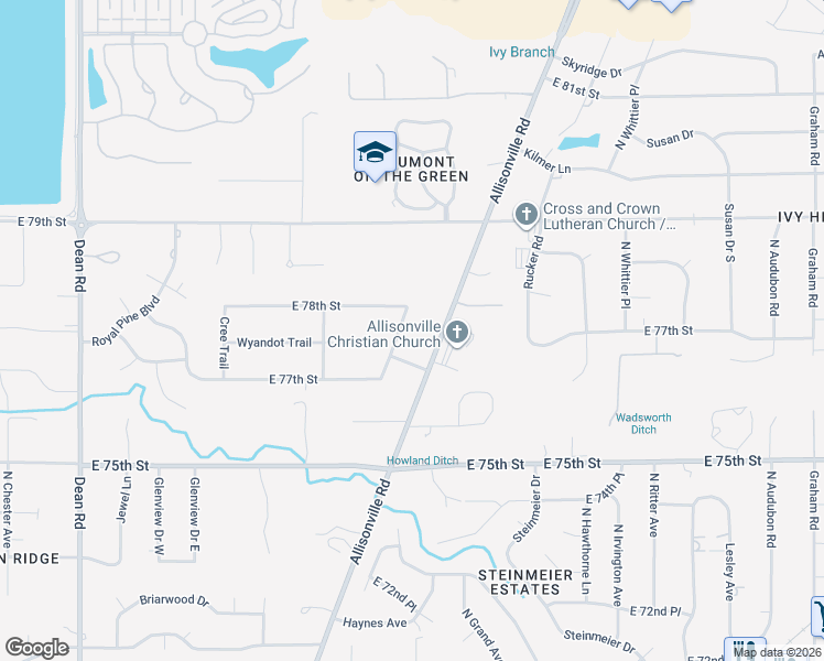 map of restaurants, bars, coffee shops, grocery stores, and more near 7745 Sentinel Trail in Indianapolis