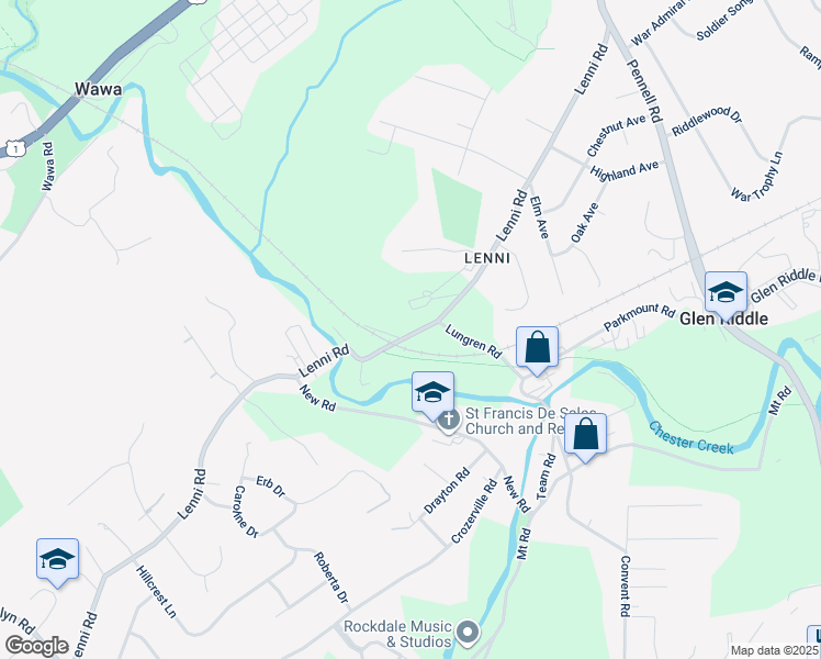 map of restaurants, bars, coffee shops, grocery stores, and more near 415 Lenni Road in Delaware County