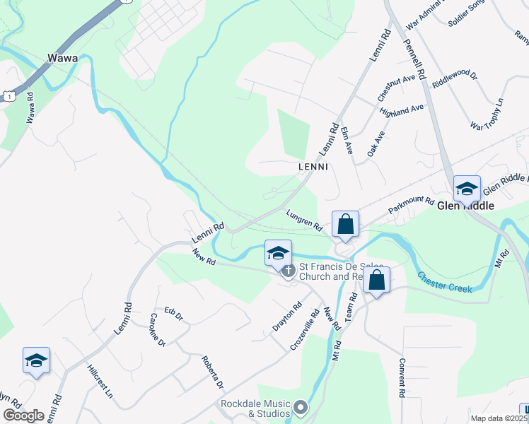map of restaurants, bars, coffee shops, grocery stores, and more near 415 Lenni Road in Delaware County